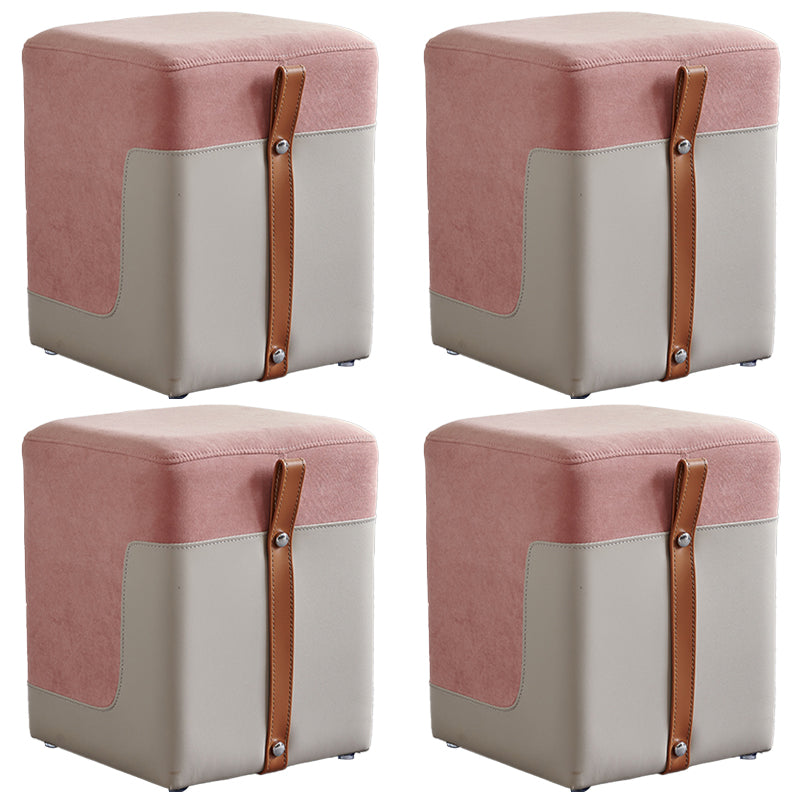 Colorblock Flannel Pouf Modern Simple Square Upholstered Ottoman Pink 4 Piece Set Clearhalo 'furn' 'furn_ottomans_poufs' 'Furniture' 'Living Room Furniture' 'Ottomans & Poufs' 'ottomans_poufs' 6848500