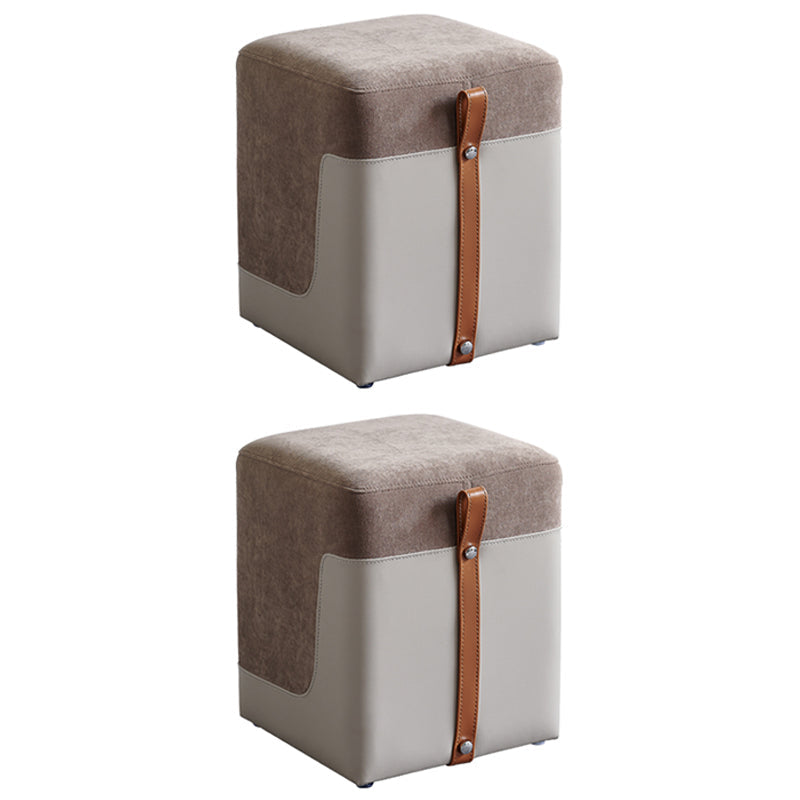 Colorblock Flannel Pouf Modern Simple Square Upholstered Ottoman Brown 2 Piece Set Clearhalo 'furn' 'furn_ottomans_poufs' 'Furniture' 'Living Room Furniture' 'Ottomans & Poufs' 'ottomans_poufs' 6848503