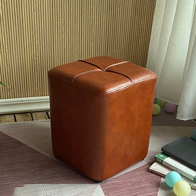 Modern Leather Pouf Stain Resistant Square Pouf for Living Room 11"L x 11"W x 14"H Brown 1 Piece Clearhalo 'furn' 'furn_ottomans_poufs' 'Furniture' 'Living Room Furniture' 'Ottomans & Poufs' 'ottomans_poufs' 6848704