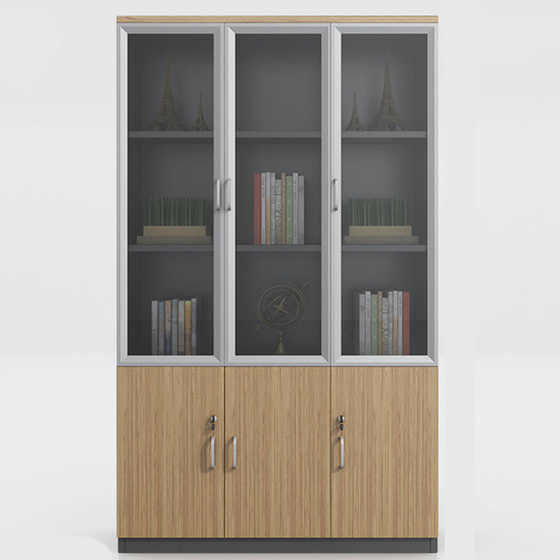 Traditional File Cabinet Wood Frame Vertical File Cabinet with Shelves for Office Natural Wood Black Glass Clearhalo 'Filing Cabinets' 'filling_cabinets' 'furn' 'furn_filling_cabinets' 'Furniture' 'Office Furniture' 6850441