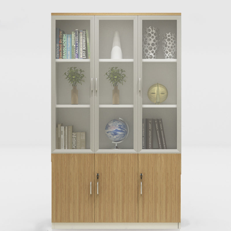 Traditional File Cabinet Wood Frame Vertical File Cabinet with Shelves for Office Natural Wood White Glass Clearhalo 'Filing Cabinets' 'filling_cabinets' 'furn' 'furn_filling_cabinets' 'Furniture' 'Office Furniture' 6850445