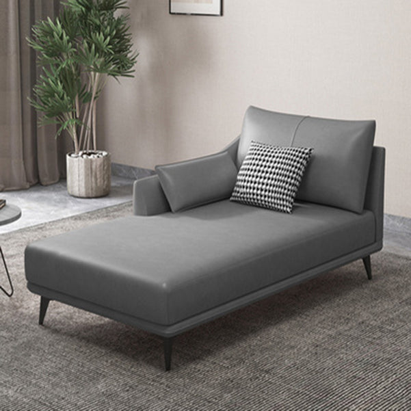 Nordic Style Faux Leather Chaise Recessed Arms Chaise in Solid Color Smoke Gray Right-Arm Chaise Clearhalo 'Chairs & Seating' 'Chaise Lounge' 'chaise_lounge' 'furn' 'furn_chaise_lounge' 'Furniture' 'Living Room Furniture' 6850986