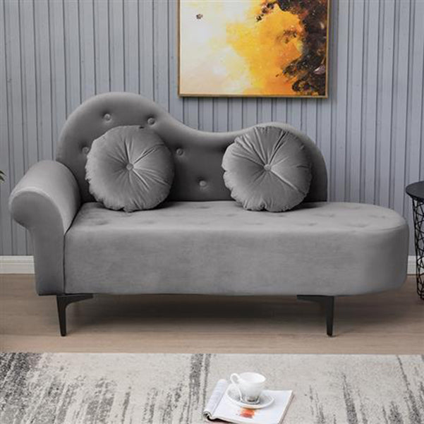 Glam Cushioned Chaise Lounge Round Arms Lounge with 2 Pillows for Living Room Grey Clearhalo 'Chairs & Seating' 'Chaise Lounge' 'chaise_lounge' 'furn' 'furn_chaise_lounge' 'Furniture' 'Living Room Furniture' 6851003