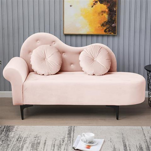 Glam Cushioned Chaise Lounge Round Arms Lounge with 2 Pillows for Living Room Pink Clearhalo 'Chairs & Seating' 'Chaise Lounge' 'chaise_lounge' 'furn' 'furn_chaise_lounge' 'Furniture' 'Living Room Furniture' 6851009