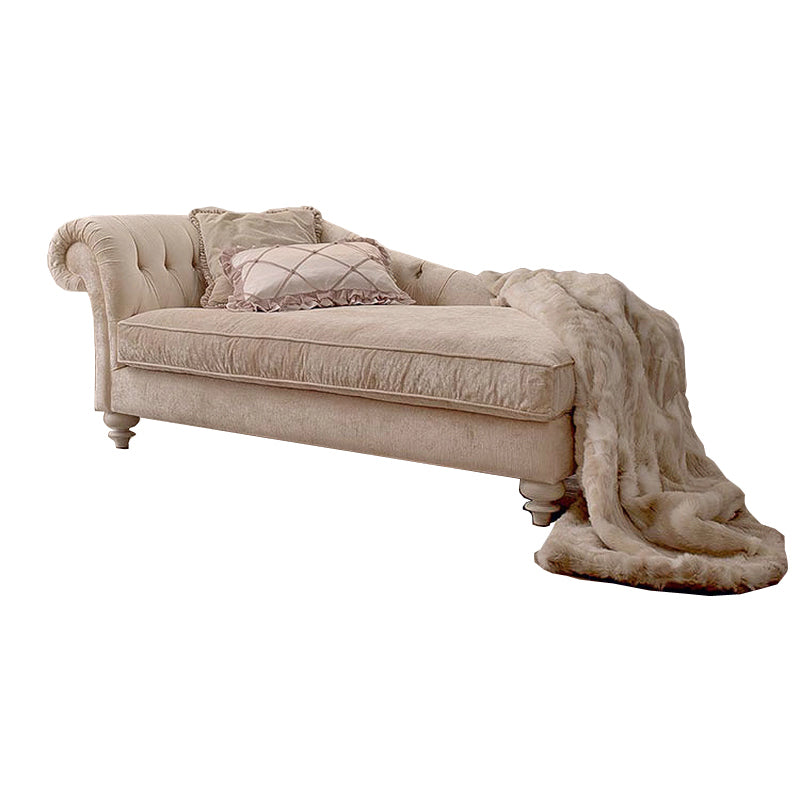 French Country Beige Chaise Lounge with Chenille for Bedroom and Living Room