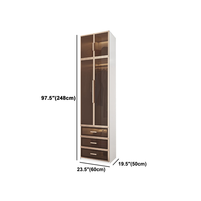 ガラスドアを備えた白い製造された木製キャビネットモダンなヒンジ付きドアワードローブ