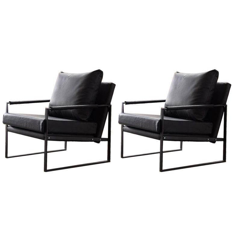 Industrial Metal Armchair Leather Upholstered Accent Armchair Black Microfiber Leather 2 Piece Set Clearhalo 'Accent Chairs' 'accent_chairs' 'Chairs & Seating' 'furn' 'furn_accent_chairs' 'Furniture' 'Living Room Furniture' 6851157