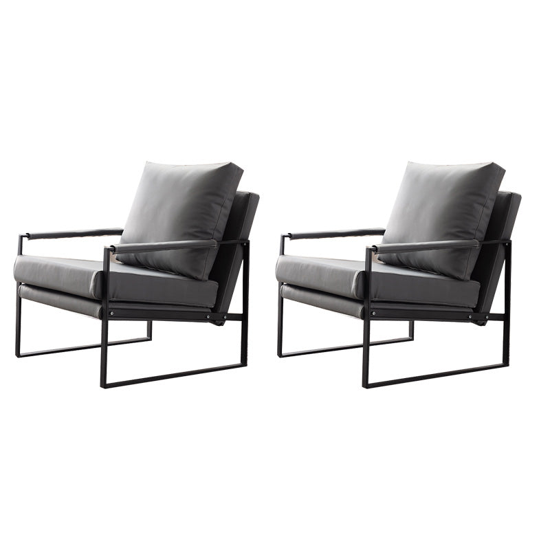Industrial Metal Armchair Leather Upholstered Accent Armchair Grey Microfiber Leather 2 Piece Set Clearhalo 'Accent Chairs' 'accent_chairs' 'Chairs & Seating' 'furn' 'furn_accent_chairs' 'Furniture' 'Living Room Furniture' 6851162