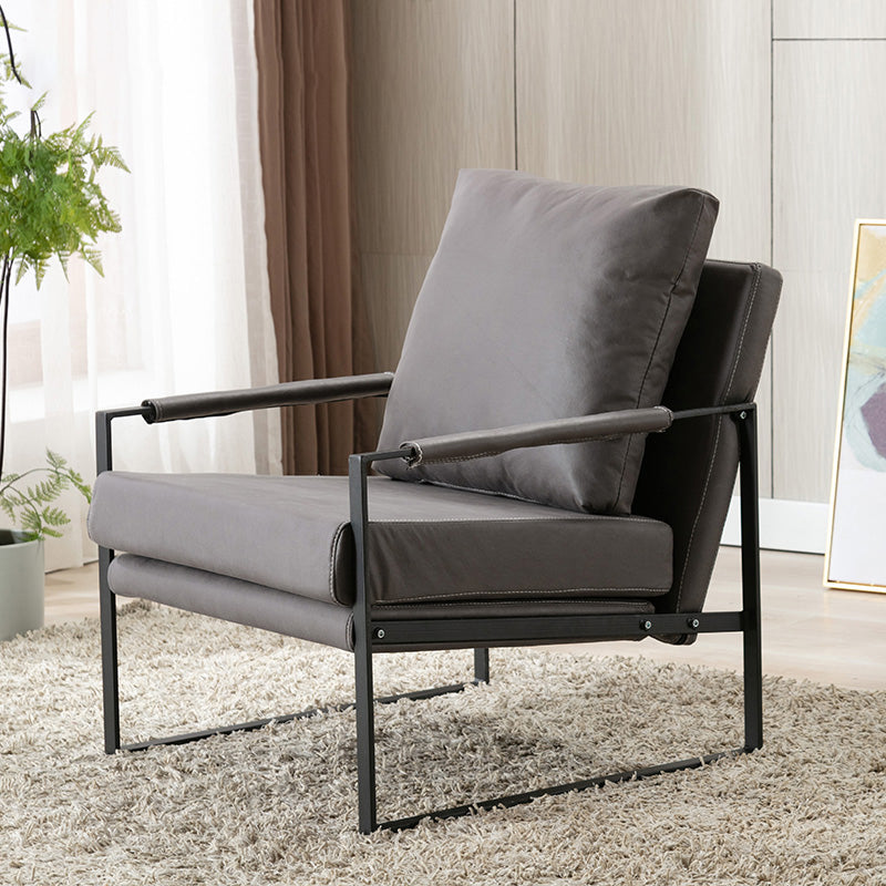 Industrial Metal Armchair Leather Upholstered Accent Armchair Grey Tech Cloth 1 Piece Clearhalo 'Accent Chairs' 'accent_chairs' 'Chairs & Seating' 'furn' 'furn_accent_chairs' 'Furniture' 'Living Room Furniture' 6851164