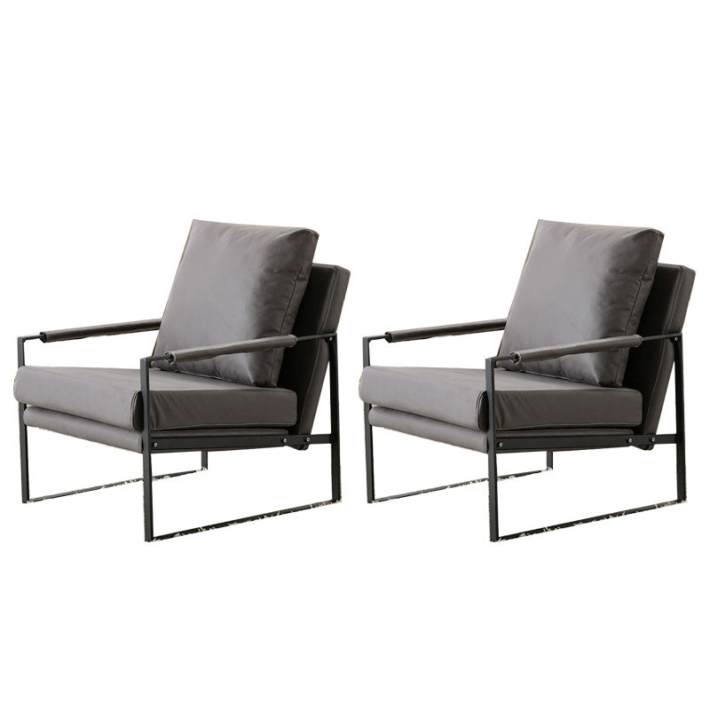 Industrial Metal Armchair Leather Upholstered Accent Armchair Grey Tech Cloth 2 Piece Set Clearhalo 'Accent Chairs' 'accent_chairs' 'Chairs & Seating' 'furn' 'furn_accent_chairs' 'Furniture' 'Living Room Furniture' 6851166