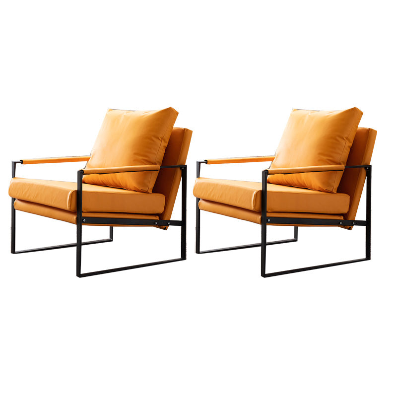 Industrial Metal Armchair Leather Upholstered Accent Armchair Yellow Microfiber Leather 2 Piece Set Clearhalo 'Accent Chairs' 'accent_chairs' 'Chairs & Seating' 'furn' 'furn_accent_chairs' 'Furniture' 'Living Room Furniture' 6851169