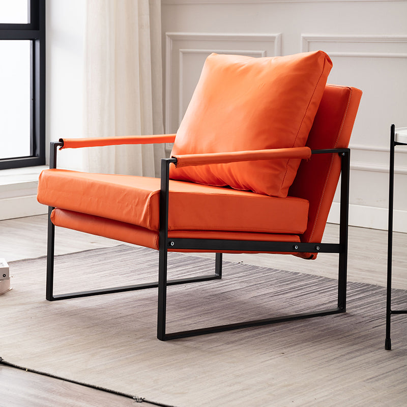 Industrial Metal Armchair Leather Upholstered Accent Armchair Orange Microfiber Leather 1 Piece Clearhalo 'Accent Chairs' 'accent_chairs' 'Chairs & Seating' 'furn' 'furn_accent_chairs' 'Furniture' 'Living Room Furniture' 6851172