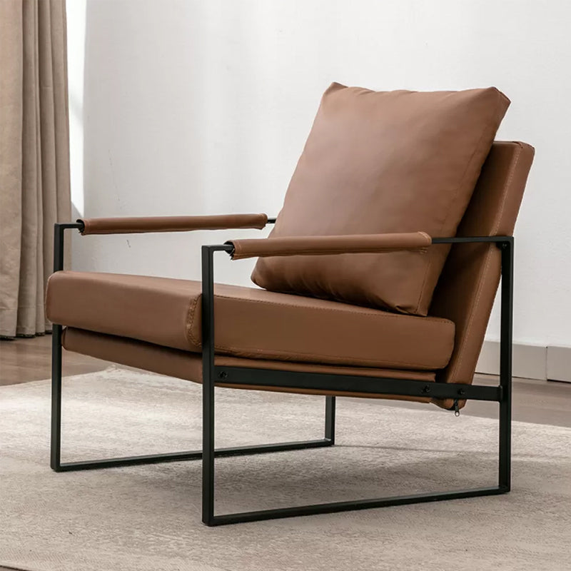 Industrial Metal Armchair Leather Upholstered Accent Armchair Brown Microfiber Leather 1 Piece Clearhalo 'Accent Chairs' 'accent_chairs' 'Chairs & Seating' 'furn' 'furn_accent_chairs' 'Furniture' 'Living Room Furniture' 6851176