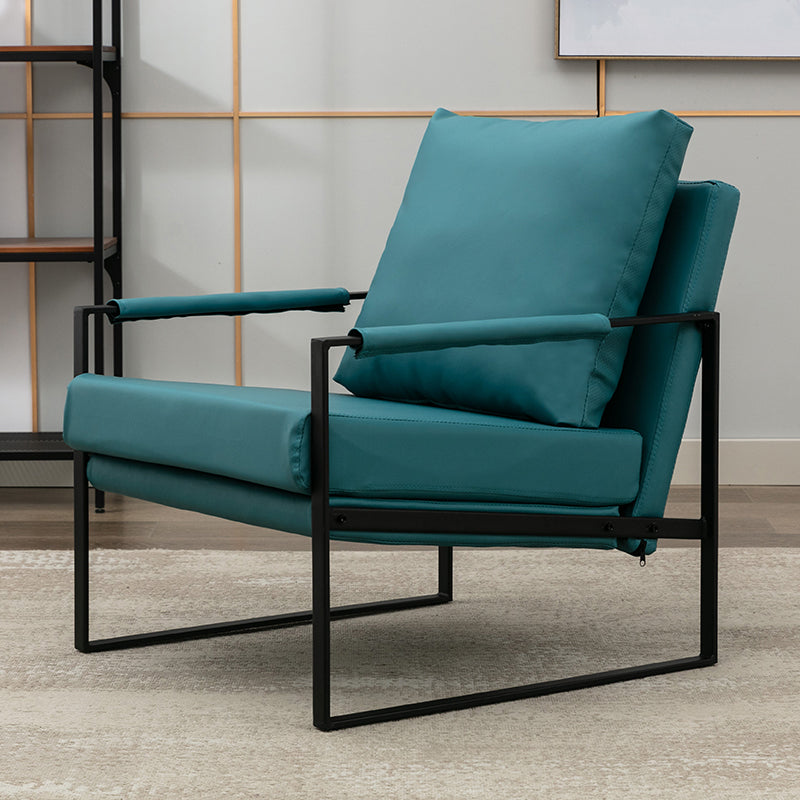 Industrial Metal Armchair Leather Upholstered Accent Armchair Blue Microfiber Leather 1 Piece Clearhalo 'Accent Chairs' 'accent_chairs' 'Chairs & Seating' 'furn' 'furn_accent_chairs' 'Furniture' 'Living Room Furniture' 6851179