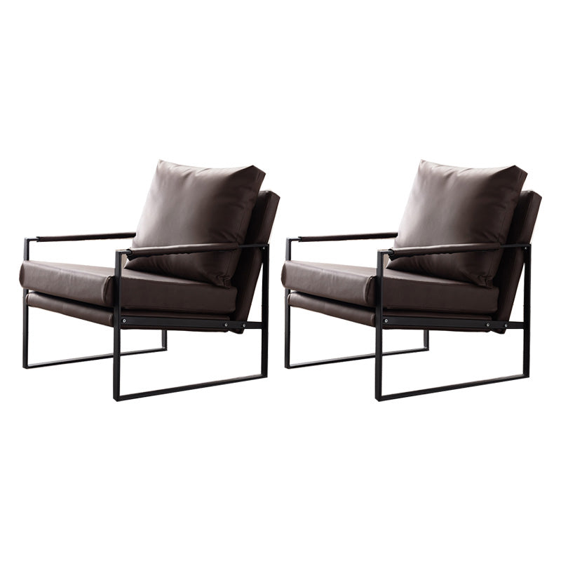 Industrial Metal Armchair Leather Upholstered Accent Armchair Coffee Microfiber Leather 2 Piece Set Clearhalo 'Accent Chairs' 'accent_chairs' 'Chairs & Seating' 'furn' 'furn_accent_chairs' 'Furniture' 'Living Room Furniture' 6851191