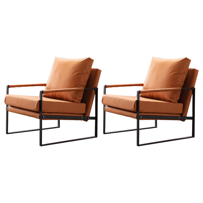 Industrial Metal Armchair Leather Upholstered Accent Armchair Orange Microfiber Leather 2 Piece Set Clearhalo 'Accent Chairs' 'accent_chairs' 'Chairs & Seating' 'furn' 'furn_accent_chairs' 'Furniture' 'Living Room Furniture' 6851195