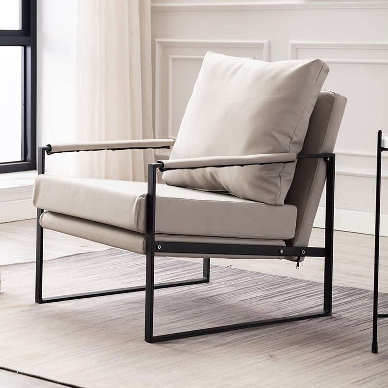 Industrial Metal Armchair Leather Upholstered Accent Armchair Off-White Microfiber Leather 1 Piece Clearhalo 'Accent Chairs' 'accent_chairs' 'Chairs & Seating' 'furn' 'furn_accent_chairs' 'Furniture' 'Living Room Furniture' 6851198