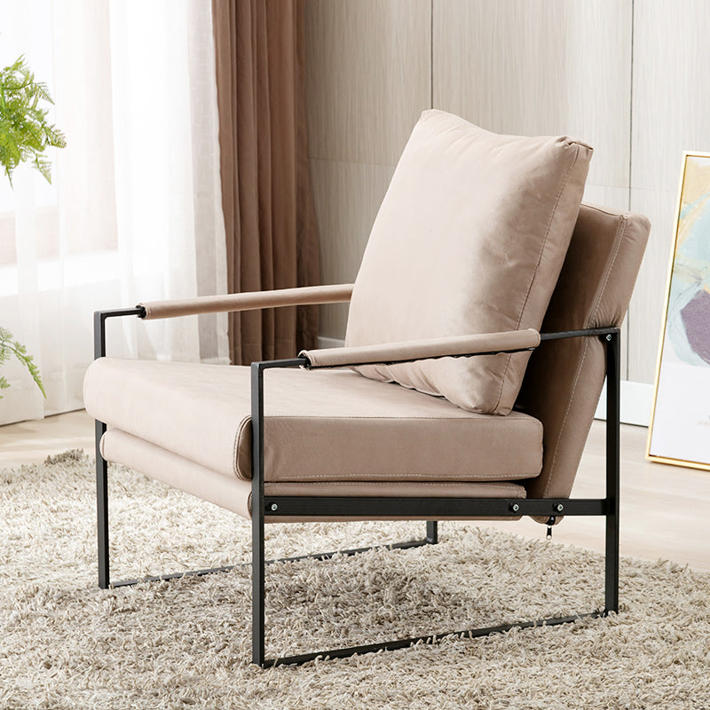 Industrial Metal Armchair Leather Upholstered Accent Armchair Off-White Tech Cloth 1 Piece Clearhalo 'Accent Chairs' 'accent_chairs' 'Chairs & Seating' 'furn' 'furn_accent_chairs' 'Furniture' 'Living Room Furniture' 6851200