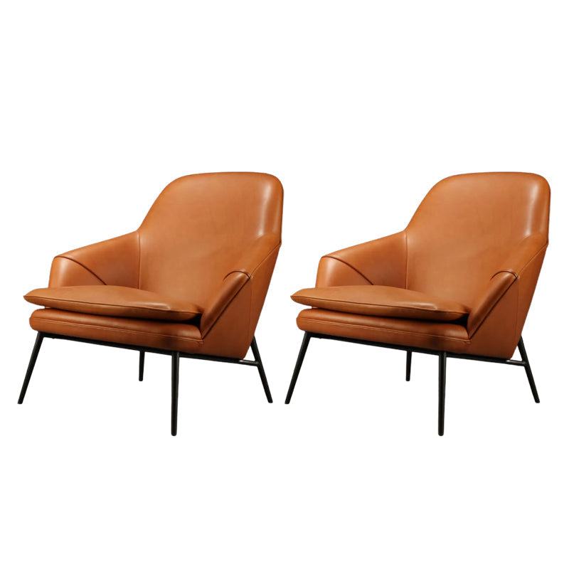 Mid-century Faux Leather ArmChair Fixed Back Flared Arms Chair Nappa Brown 2 Piece Set Clearhalo 'Accent Chairs' 'accent_chairs' 'Chairs & Seating' 'furn' 'furn_accent_chairs' 'Furniture' 'Living Room Furniture' 6851278