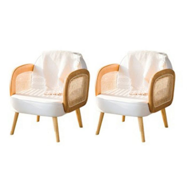 Industrial Upholstered Accent Armchair 4 Legs Wood Frame Armchair Off-White Faux Leather 2 Piece Set Clearhalo 'Accent Chairs' 'accent_chairs' 'Chairs & Seating' 'furn' 'furn_accent_chairs' 'Furniture' 'Living Room Furniture' 6851373