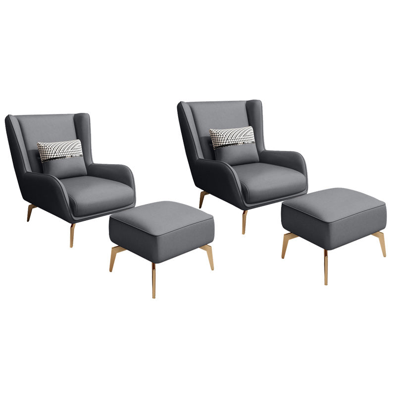 Glam Style Pu Leather Wingback Chair Pillow Back Flared Arm Chair Dark Gray 2 Piece Set With Ottoman Clearhalo 'Accent Chairs' 'accent_chairs' 'Chairs & Seating' 'furn' 'furn_accent_chairs' 'Furniture' 'Living Room Furniture' 6851630