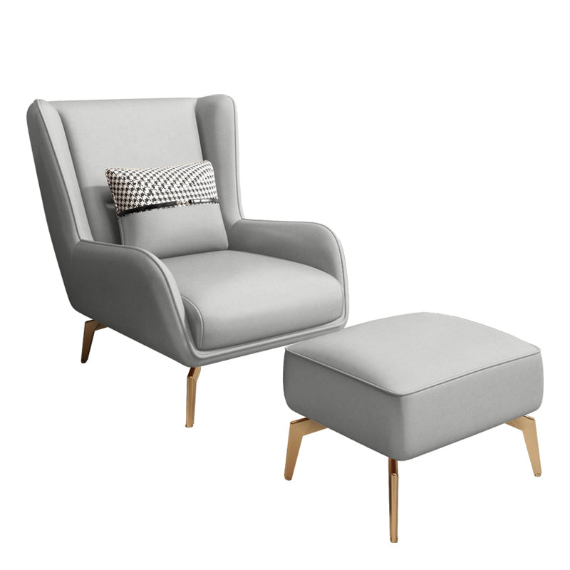 Glam Style Pu Leather Wingback Chair Pillow Back Flared Arm Chair Light Gray 1 Piece With Ottoman Clearhalo 'Accent Chairs' 'accent_chairs' 'Chairs & Seating' 'furn' 'furn_accent_chairs' 'Furniture' 'Living Room Furniture' 6851632