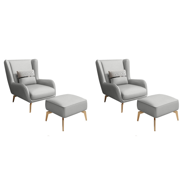 Glam Style Pu Leather Wingback Chair Pillow Back Flared Arm Chair Light Gray 2 Piece Set With Ottoman Clearhalo 'Accent Chairs' 'accent_chairs' 'Chairs & Seating' 'furn' 'furn_accent_chairs' 'Furniture' 'Living Room Furniture' 6851634