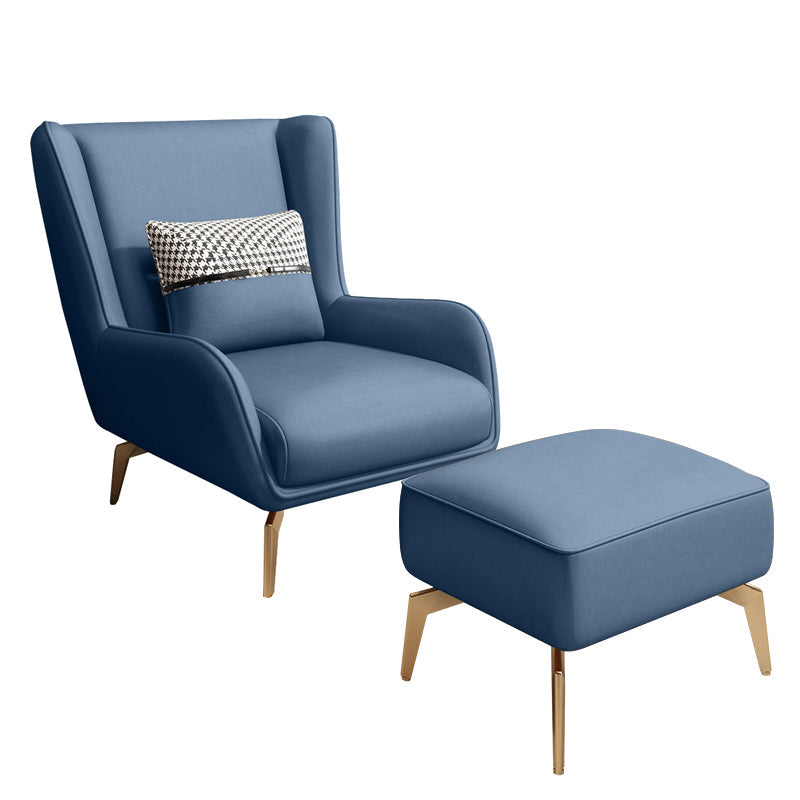 Glam Style Pu Leather Wingback Chair Pillow Back Flared Arm Chair Royal Blue 1 Piece With Ottoman Clearhalo 'Accent Chairs' 'accent_chairs' 'Chairs & Seating' 'furn' 'furn_accent_chairs' 'Furniture' 'Living Room Furniture' 6851636