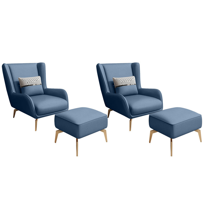 Glam Style Pu Leather Wingback Chair Pillow Back Flared Arm Chair Royal Blue 2 Piece Set With Ottoman Clearhalo 'Accent Chairs' 'accent_chairs' 'Chairs & Seating' 'furn' 'furn_accent_chairs' 'Furniture' 'Living Room Furniture' 6851638