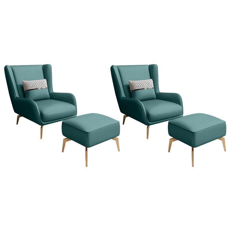Glam Style Pu Leather Wingback Chair Pillow Back Flared Arm Chair Green 2 Piece Set With Ottoman Clearhalo 'Accent Chairs' 'accent_chairs' 'Chairs & Seating' 'furn' 'furn_accent_chairs' 'Furniture' 'Living Room Furniture' 6851642