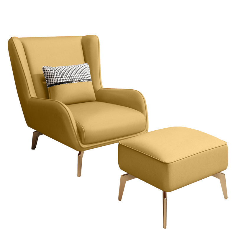 Glam Style Pu Leather Wingback Chair Pillow Back Flared Arm Chair Lemon Yellow 1 Piece With Ottoman Clearhalo 'Accent Chairs' 'accent_chairs' 'Chairs & Seating' 'furn' 'furn_accent_chairs' 'Furniture' 'Living Room Furniture' 6851644