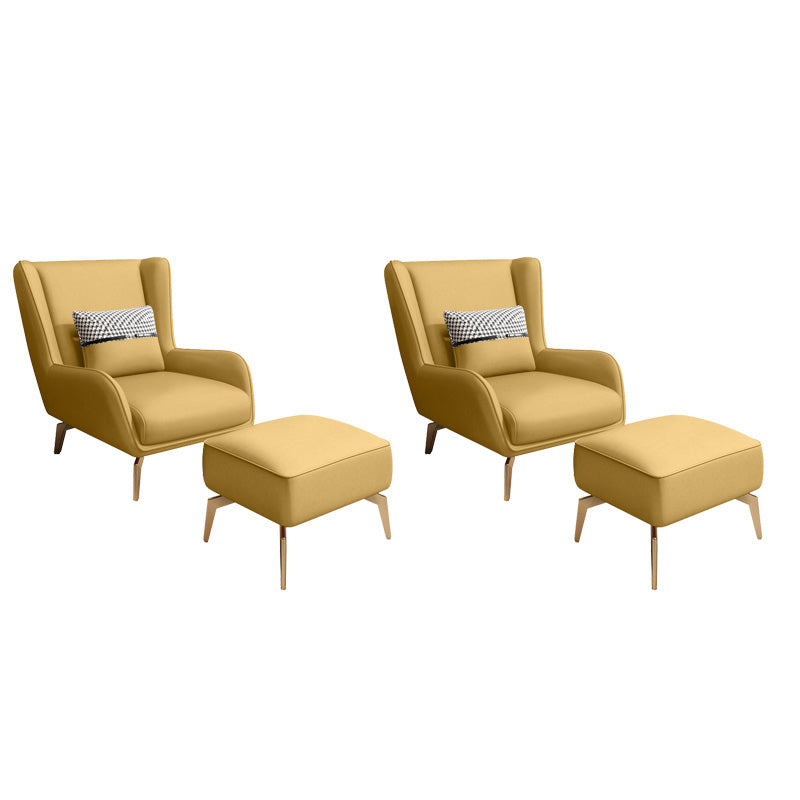 Glam Style Pu Leather Wingback Chair Pillow Back Flared Arm Chair Lemon Yellow 2 Piece Set With Ottoman Clearhalo 'Accent Chairs' 'accent_chairs' 'Chairs & Seating' 'furn' 'furn_accent_chairs' 'Furniture' 'Living Room Furniture' 6851646