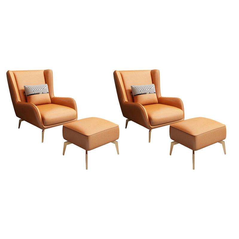 Glam Style Pu Leather Wingback Chair Pillow Back Flared Arm Chair Orange 2 Piece Set With Ottoman Clearhalo 'Accent Chairs' 'accent_chairs' 'Chairs & Seating' 'furn' 'furn_accent_chairs' 'Furniture' 'Living Room Furniture' 6851650