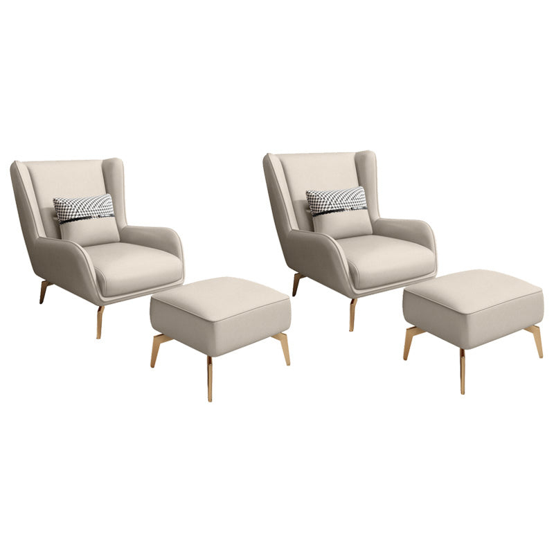 Glam Style Pu Leather Wingback Chair Pillow Back Flared Arm Chair Off-White 2 Piece Set With Ottoman Clearhalo 'Accent Chairs' 'accent_chairs' 'Chairs & Seating' 'furn' 'furn_accent_chairs' 'Furniture' 'Living Room Furniture' 6851652