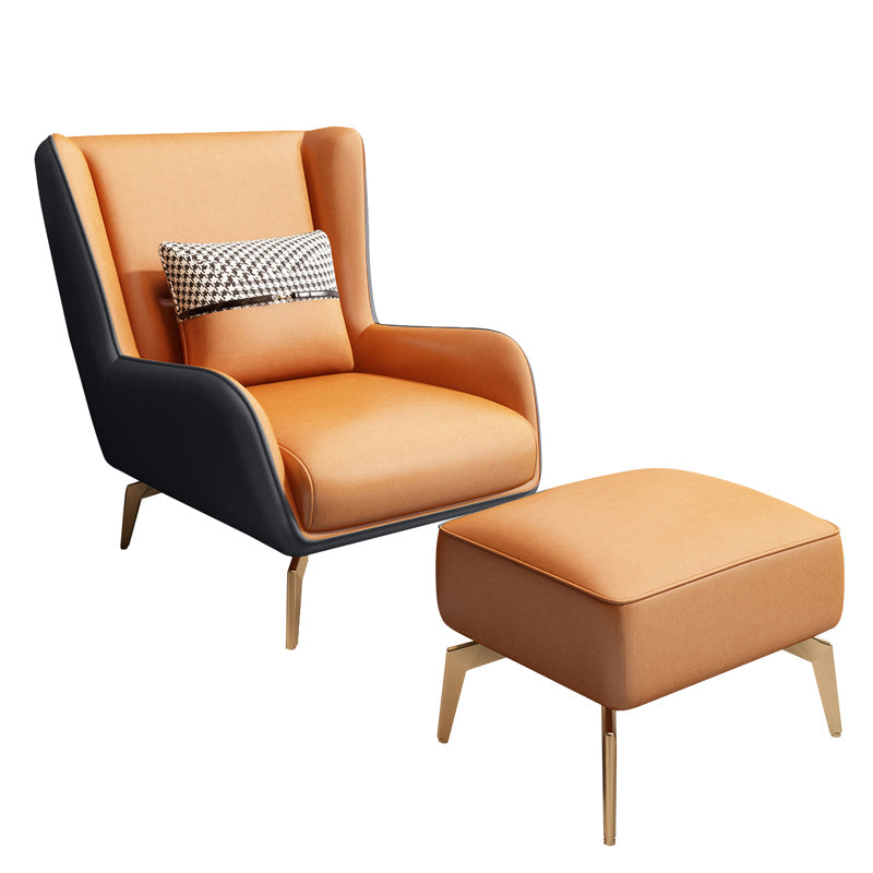 Glam Style Pu Leather Wingback Chair Pillow Back Flared Arm Chair Dark Gray Orange 1 Piece With Ottoman Clearhalo 'Accent Chairs' 'accent_chairs' 'Chairs & Seating' 'furn' 'furn_accent_chairs' 'Furniture' 'Living Room Furniture' 6851653