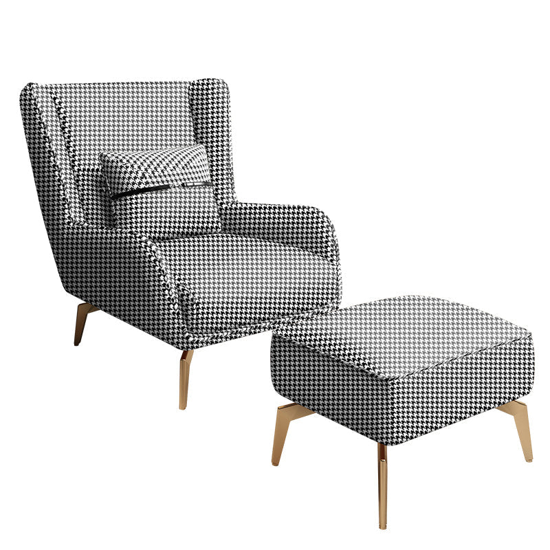 Glam Style Pu Leather Wingback Chair Pillow Back Flared Arm Chair Houndstooth pattern 1 Piece With Ottoman Clearhalo 'Accent Chairs' 'accent_chairs' 'Chairs & Seating' 'furn' 'furn_accent_chairs' 'Furniture' 'Living Room Furniture' 6851655