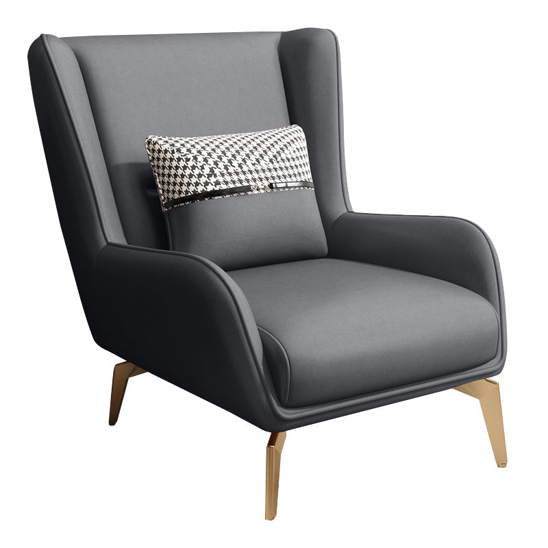 Glam Style Pu Leather Wingback Chair Pillow Back Flared Arm Chair Dark Gray 1 Piece Without Ottoman Clearhalo 'Accent Chairs' 'accent_chairs' 'Chairs & Seating' 'furn' 'furn_accent_chairs' 'Furniture' 'Living Room Furniture' 6851657
