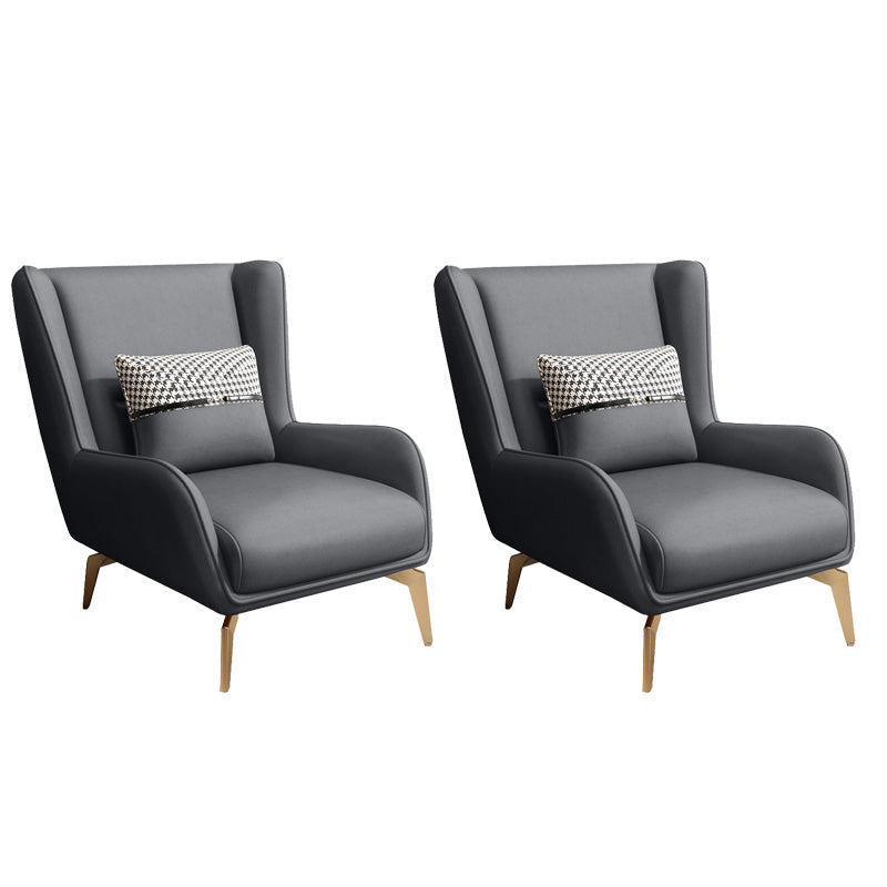 Glam Style Pu Leather Wingback Chair Pillow Back Flared Arm Chair Dark Gray 2 Piece Set Without Ottoman Clearhalo 'Accent Chairs' 'accent_chairs' 'Chairs & Seating' 'furn' 'furn_accent_chairs' 'Furniture' 'Living Room Furniture' 6851658