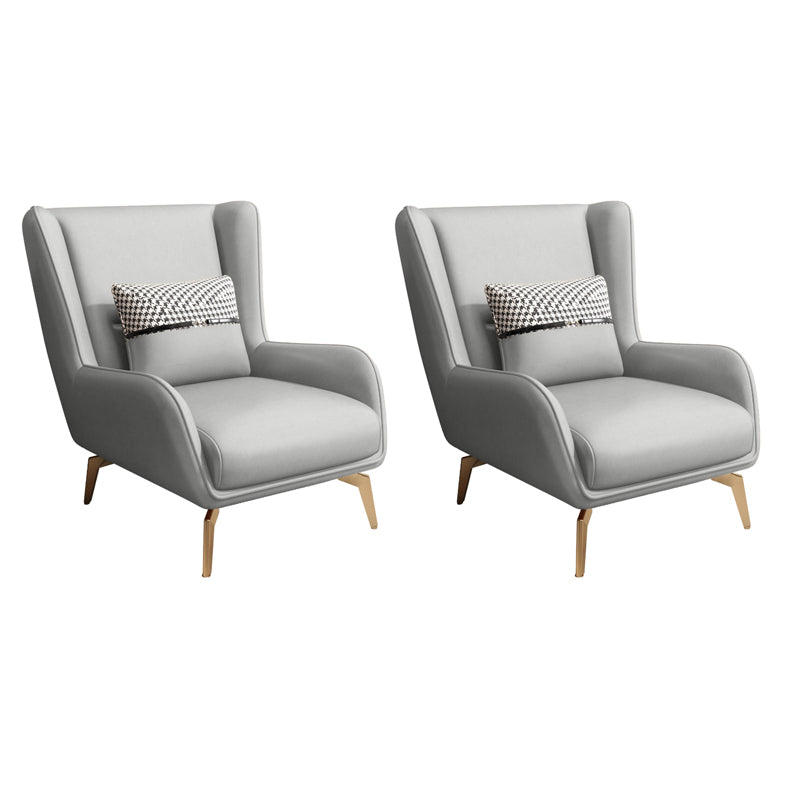 Glam Style Pu Leather Wingback Chair Pillow Back Flared Arm Chair Light Gray 2 Piece Set Without Ottoman Clearhalo 'Accent Chairs' 'accent_chairs' 'Chairs & Seating' 'furn' 'furn_accent_chairs' 'Furniture' 'Living Room Furniture' 6851660