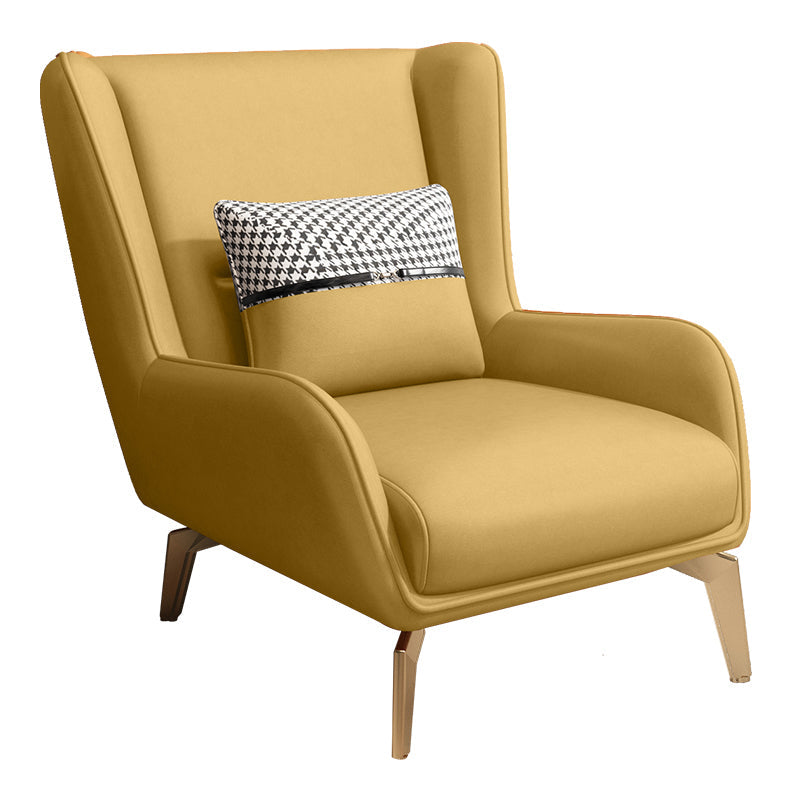 Glam Style Pu Leather Wingback Chair Pillow Back Flared Arm Chair Lemon Yellow 1 Piece Without Ottoman Clearhalo 'Accent Chairs' 'accent_chairs' 'Chairs & Seating' 'furn' 'furn_accent_chairs' 'Furniture' 'Living Room Furniture' 6851665