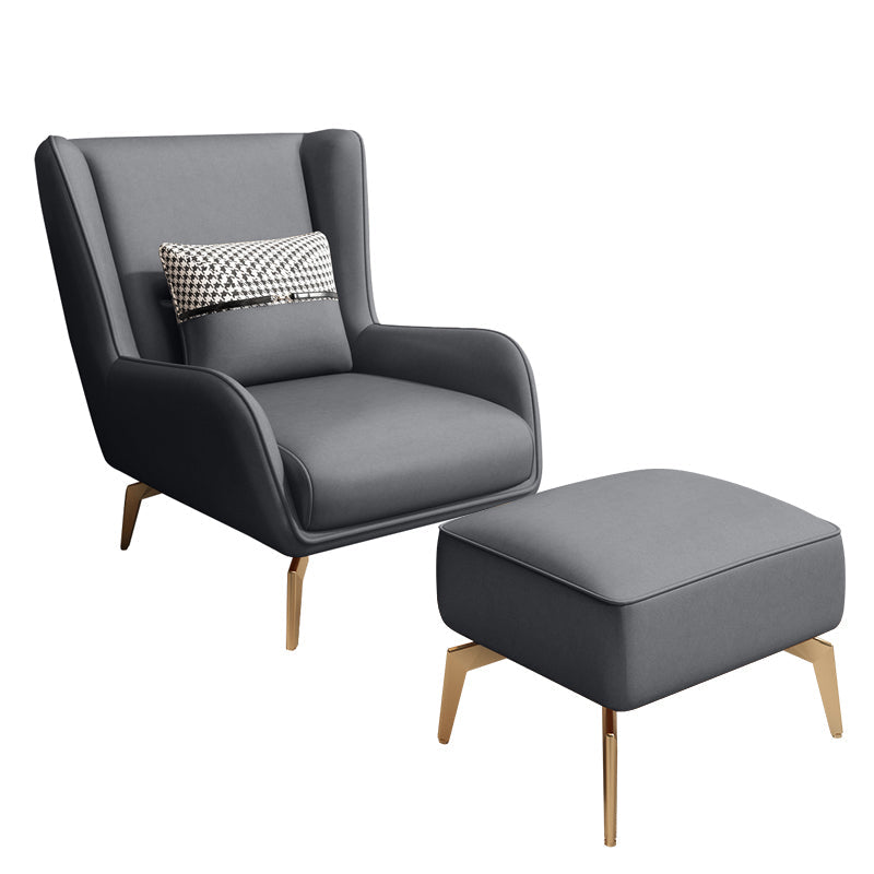Glam Armchair Fixed Back Flared Arms Basic Four Legs Gold Base Accent Chair Grey 1 Piece With Ottoman Clearhalo 'Accent Chairs' 'accent_chairs' 'Chairs & Seating' 'furn' 'furn_accent_chairs' 'Furniture' 'Living Room Furniture' 6851716