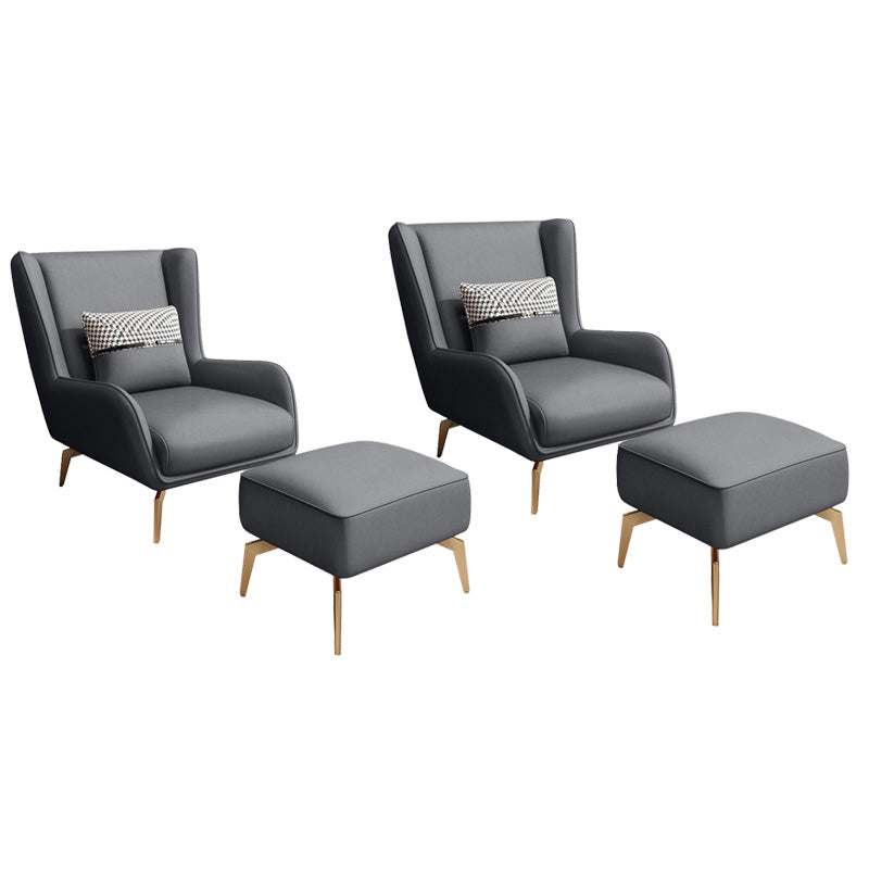Glam Armchair Fixed Back Flared Arms Basic Four Legs Gold Base Accent Chair Grey 2 Piece Set With Ottoman Clearhalo 'Accent Chairs' 'accent_chairs' 'Chairs & Seating' 'furn' 'furn_accent_chairs' 'Furniture' 'Living Room Furniture' 6851717