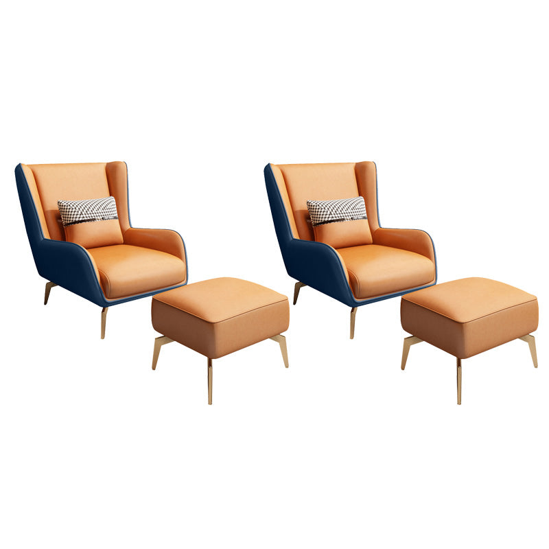 Glam Armchair Fixed Back Flared Arms Basic Four Legs Gold Base Accent Chair Blue-Orange 2 Piece Set With Ottoman Clearhalo 'Accent Chairs' 'accent_chairs' 'Chairs & Seating' 'furn' 'furn_accent_chairs' 'Furniture' 'Living Room Furniture' 6851733