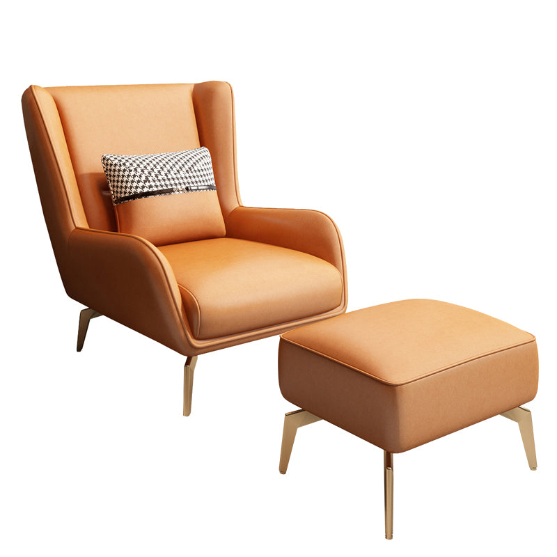 Glam Armchair Fixed Back Flared Arms Basic Four Legs Gold Base Accent Chair Orange 1 Piece With Ottoman Clearhalo 'Accent Chairs' 'accent_chairs' 'Chairs & Seating' 'furn' 'furn_accent_chairs' 'Furniture' 'Living Room Furniture' 6851735