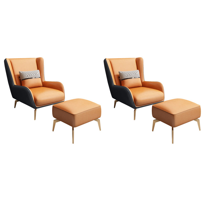 Glam Armchair Fixed Back Flared Arms Basic Four Legs Gold Base Accent Chair Grey Orange 2 Piece Set With Ottoman Clearhalo 'Accent Chairs' 'accent_chairs' 'Chairs & Seating' 'furn' 'furn_accent_chairs' 'Furniture' 'Living Room Furniture' 6851740