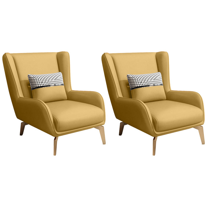 Glam Armchair Fixed Back Flared Arms Basic Four Legs Gold Base Accent Chair Lemon Yellow 2 Piece Set Without Ottoman Clearhalo 'Accent Chairs' 'accent_chairs' 'Chairs & Seating' 'furn' 'furn_accent_chairs' 'Furniture' 'Living Room Furniture' 6851750