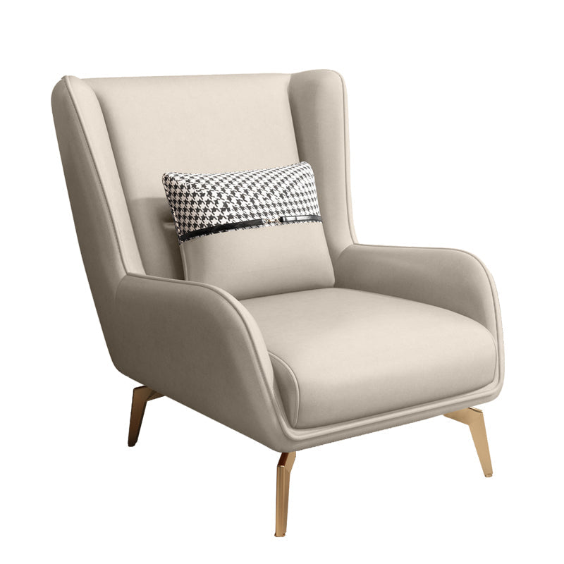 Glam Armchair Fixed Back Flared Arms Basic Four Legs Gold Base Accent Chair Off-White 1 Piece Without Ottoman Clearhalo 'Accent Chairs' 'accent_chairs' 'Chairs & Seating' 'furn' 'furn_accent_chairs' 'Furniture' 'Living Room Furniture' 6851755