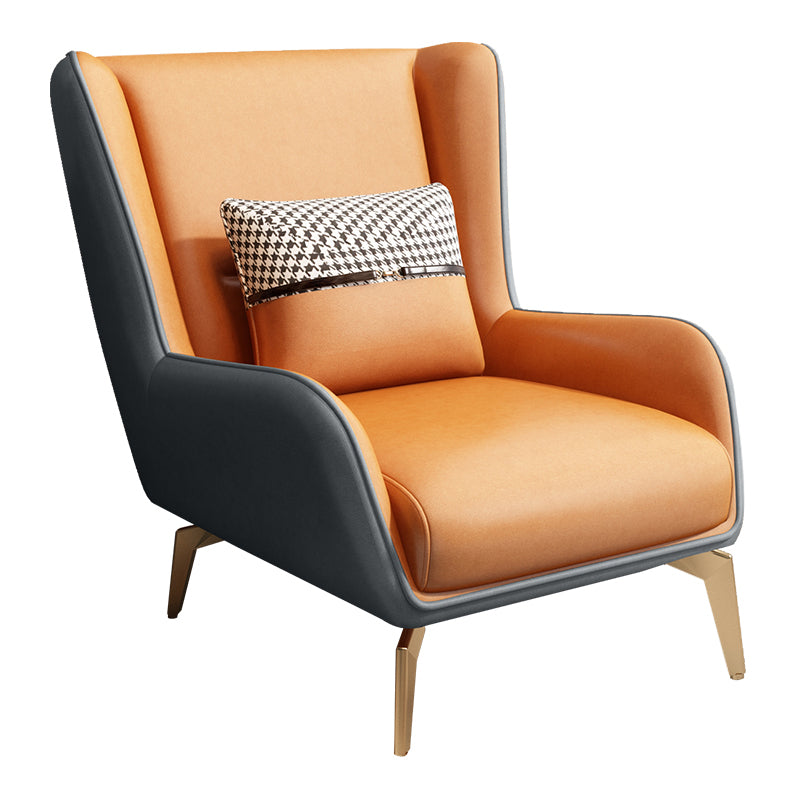 Glam Armchair Fixed Back Flared Arms Basic Four Legs Gold Base Accent Chair Grey Orange 1 Piece Without Ottoman Clearhalo 'Accent Chairs' 'accent_chairs' 'Chairs & Seating' 'furn' 'furn_accent_chairs' 'Furniture' 'Living Room Furniture' 6851757