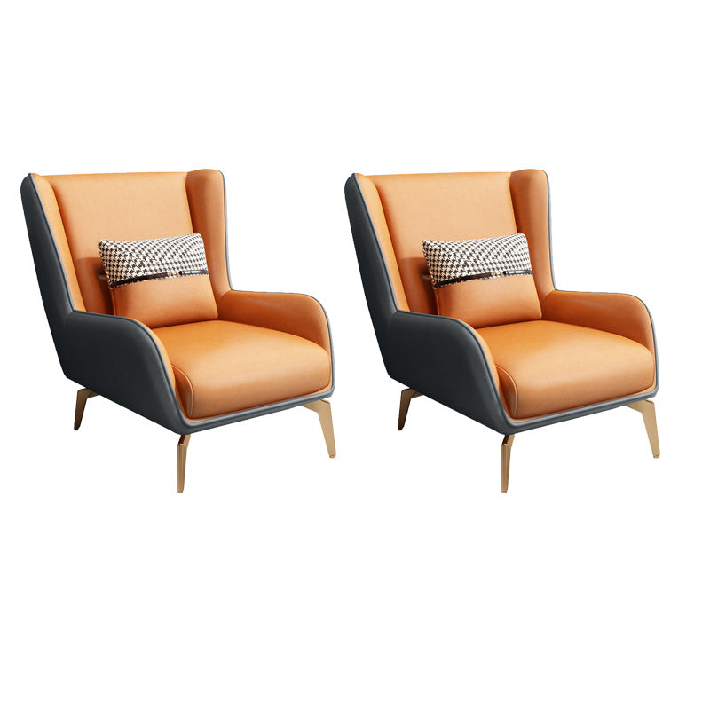 Glam Armchair Fixed Back Flared Arms Basic Four Legs Gold Base Accent Chair Grey Orange 2 Piece Set Without Ottoman Clearhalo 'Accent Chairs' 'accent_chairs' 'Chairs & Seating' 'furn' 'furn_accent_chairs' 'Furniture' 'Living Room Furniture' 6851758