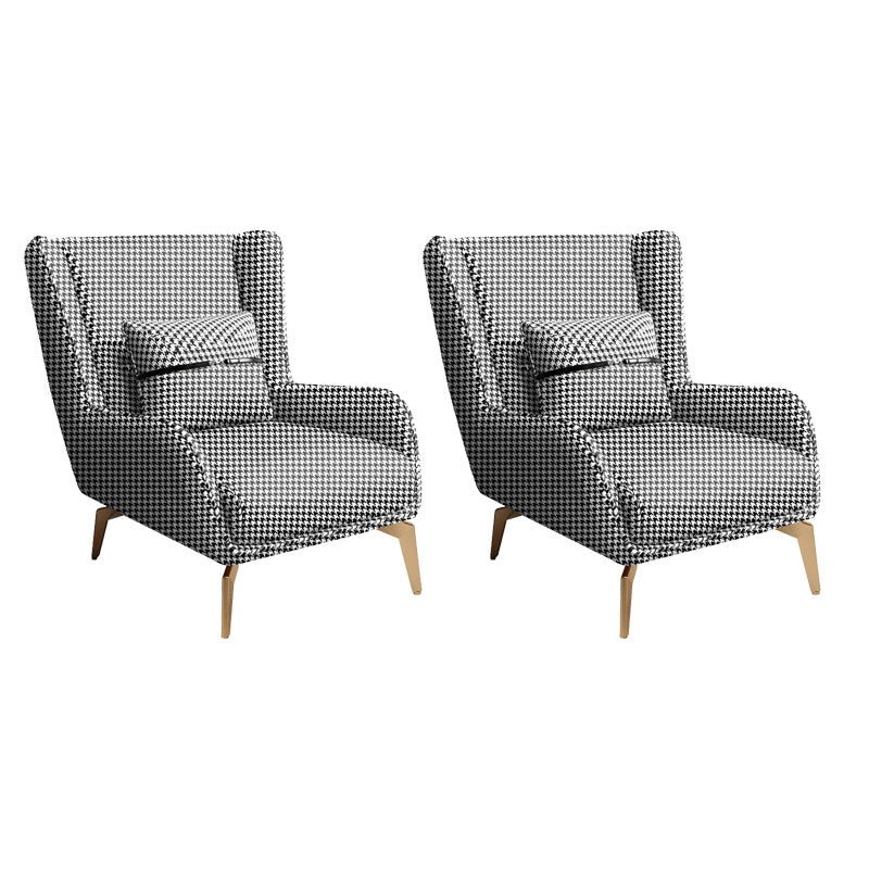 Glam Armchair Fixed Back Flared Arms Basic Four Legs Gold Base Accent Chair Houndstooth pattern 2 Piece Set Without Ottoman Clearhalo 'Accent Chairs' 'accent_chairs' 'Chairs & Seating' 'furn' 'furn_accent_chairs' 'Furniture' 'Living Room Furniture' 6851760